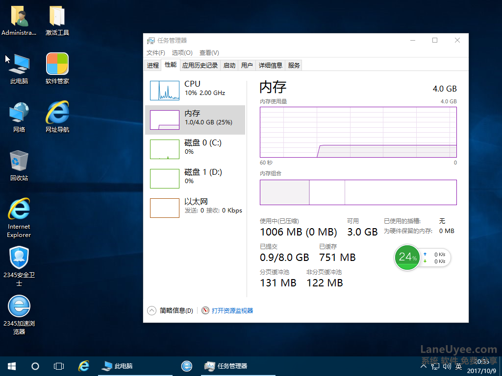 Ghost/Win10纯净版64位Win10专业版精简版LaneUyee蓝优依LUE大内存64位x64小巧最好V201710游戏办公替代win7